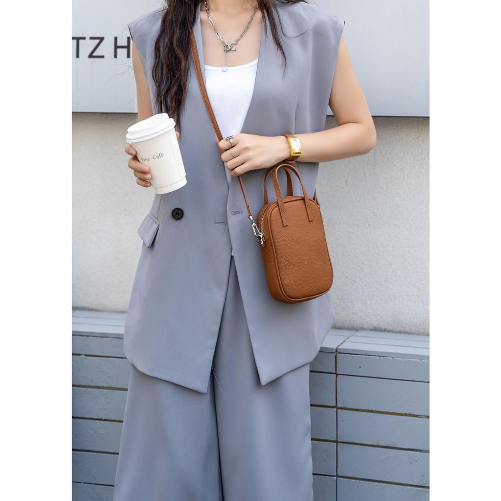 Kuskinn Skulderveske Allsidig Kvinnelig Student Søt Dame Rombe Messenger Skinnveske Praktisk Nøkkelkort Mobiltelefonveske