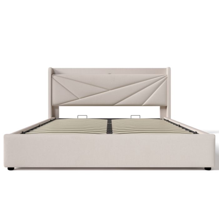 Lit Double - MUVOE - 160x200 - Tête De Lit Avec USB Type C - Cadre En Métal - Matelas Inclus