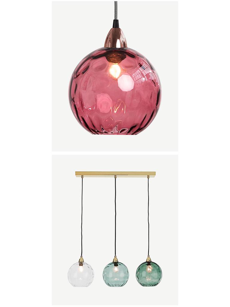 Nordic Embossed Colorful Glass Sphere Pendant Light for Bedroom, Bedside, or Restaurant Bar.
