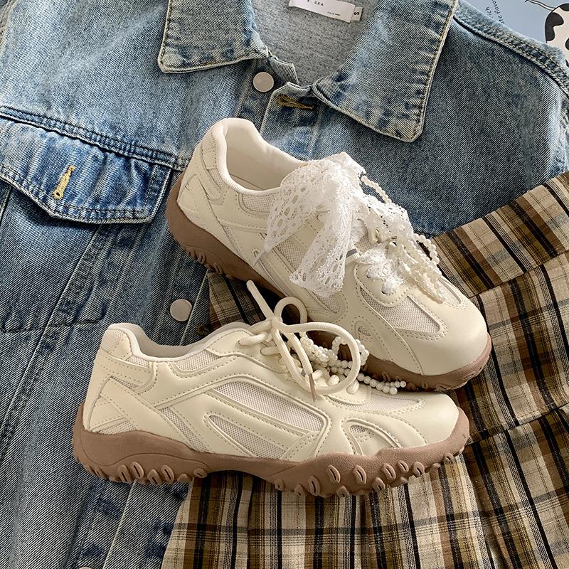 

Трендовые кроссовки на платформе в стиле ретро с перламутровым белым цветом, женские, новинка 2025 года, повседневные, универсальные, спортивные кроссовки Forrest Gump 40 бежевый