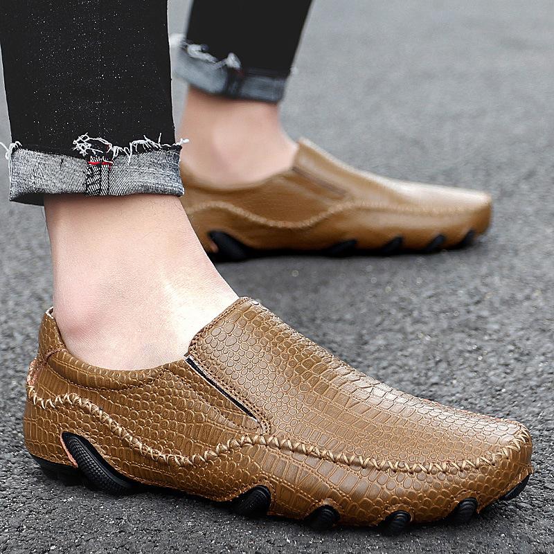 Summer new octopus Doudou shoes large size casual leather shoes crocodile pattern cowhide loafers cover feet