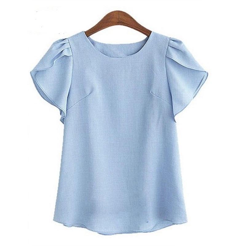 Summer Women Lotus Short Sleeve Blouse Tops Ladies Loose T Shirt Casual Top Tee