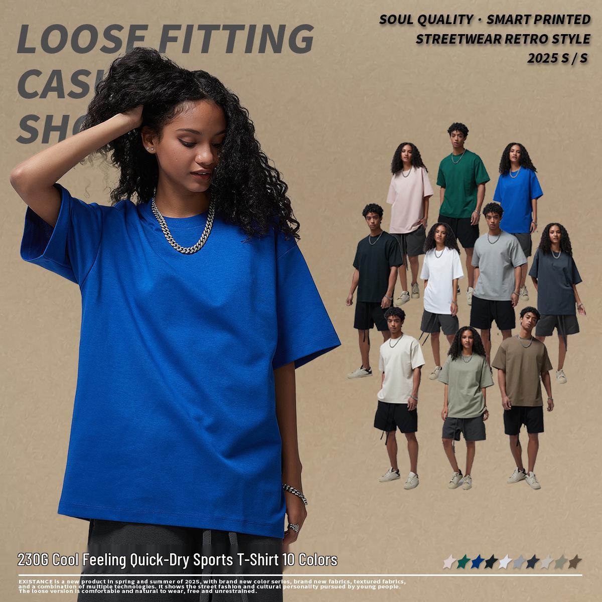 

2025 Spring/Summer Men s Quick-Dry Sporty T-Shirt, Loose Fit, High-Quality Icy Cooling Fabric, Short-Sleeve, 230G. Large