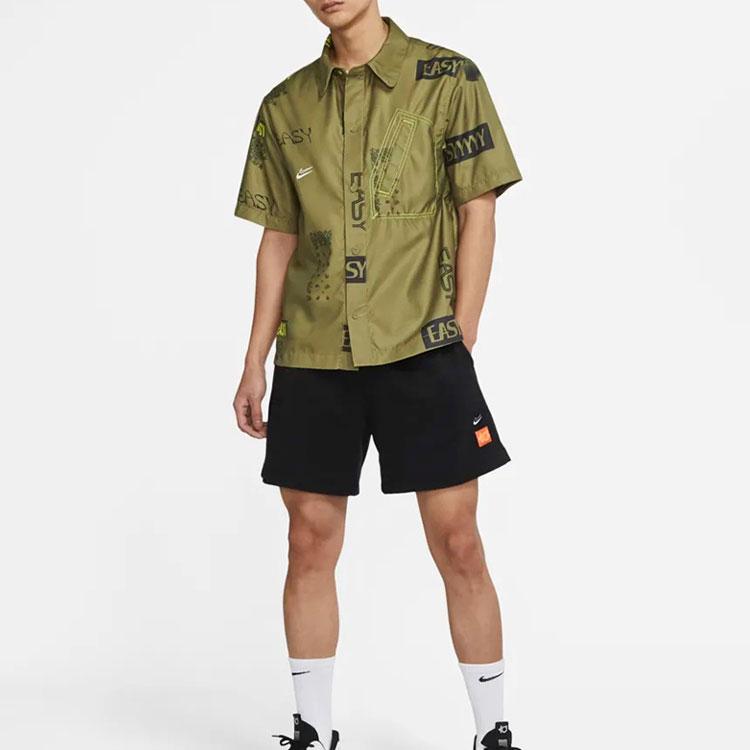 Nike Letter Pattern Contrast Stitching Cashew Flower Short Sleeve Shirt Men Tops Green DO4024-378