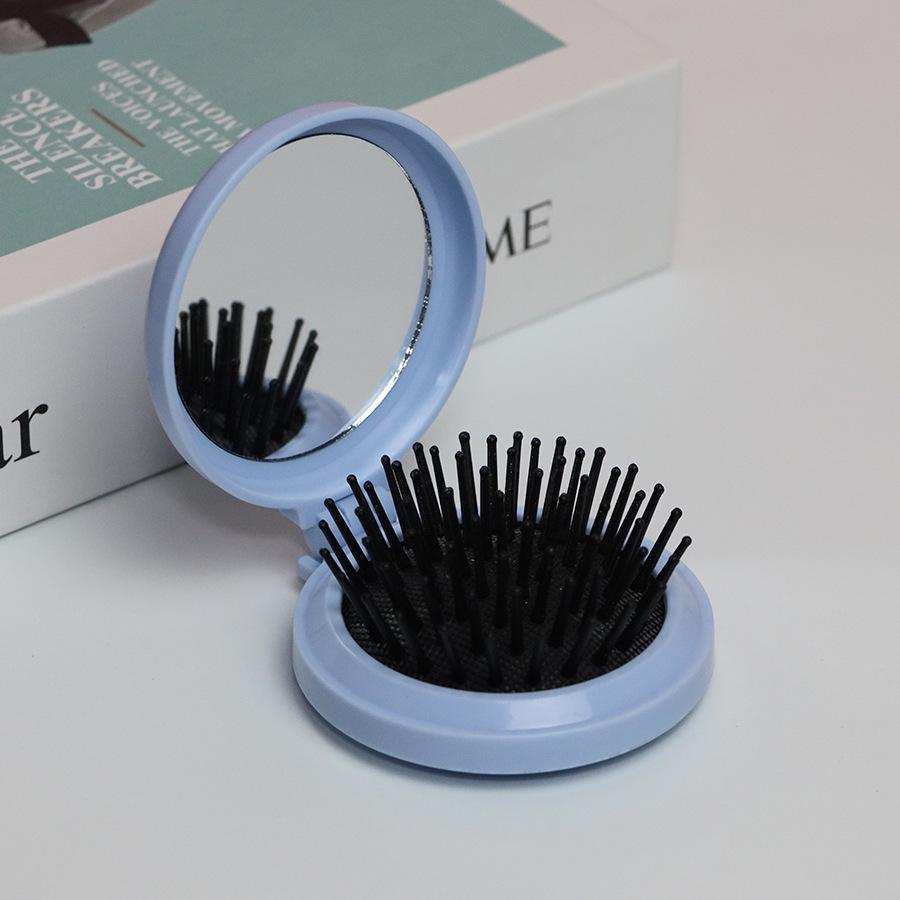 Compact Folding Comb with Mirror & Air Cushion Massage for Girls