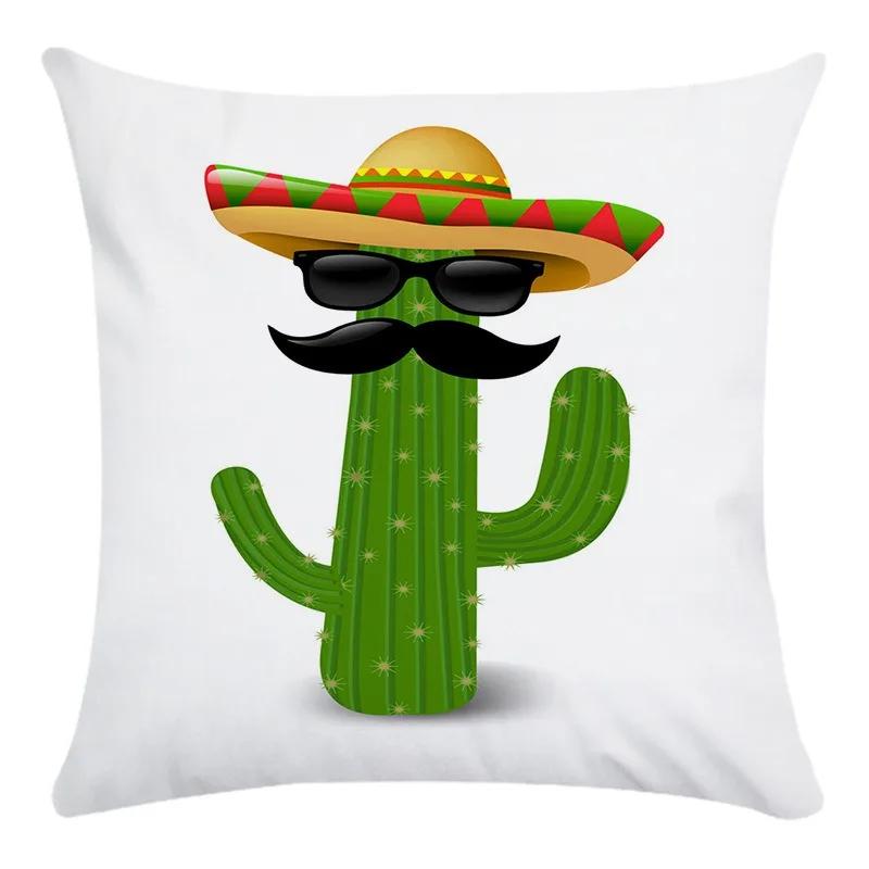 Fashion Home Decoration Hand Drawn Cartoon Cactus Print Super Soft Pillow Cover Office Seat Cushion Cover