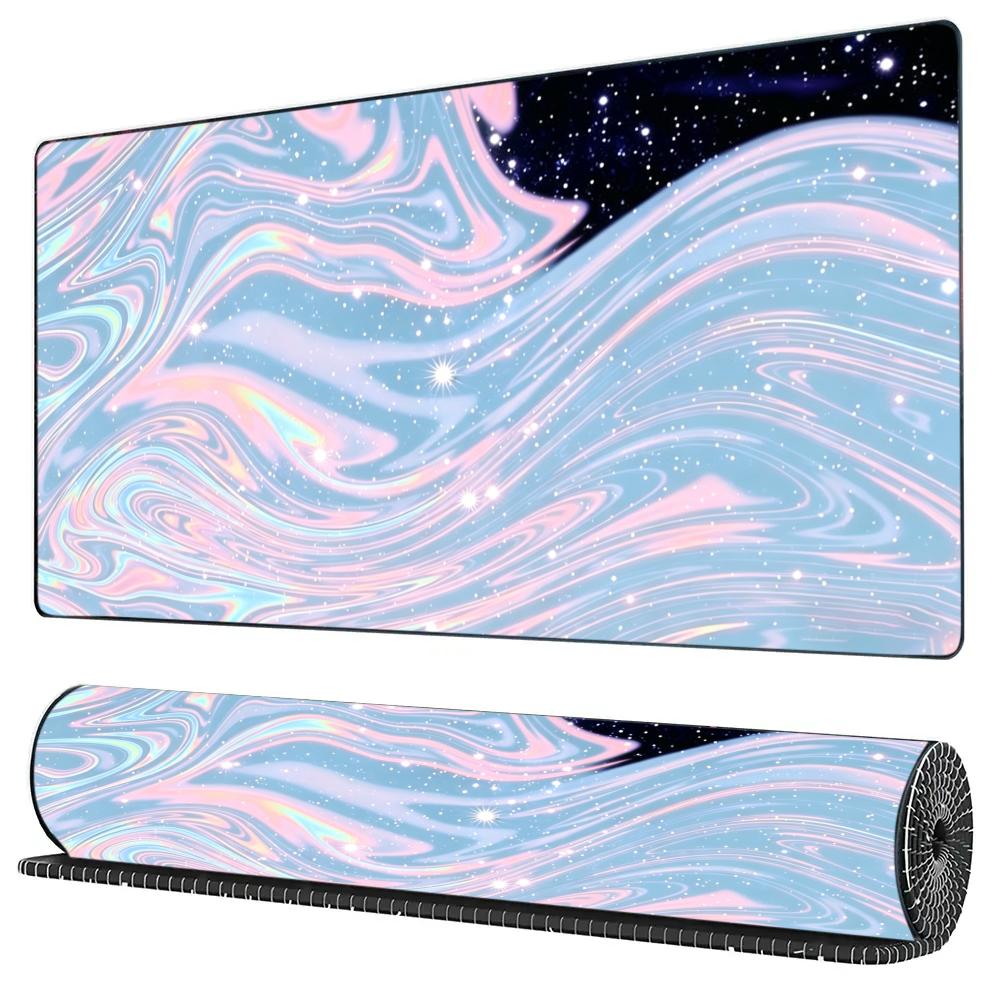Marble Swirl Starry Sky Print Xxl Gaming Mousepad Desk Mat Antislip Rubber Base Stitched Edge For Gamers Office Home Daily Use