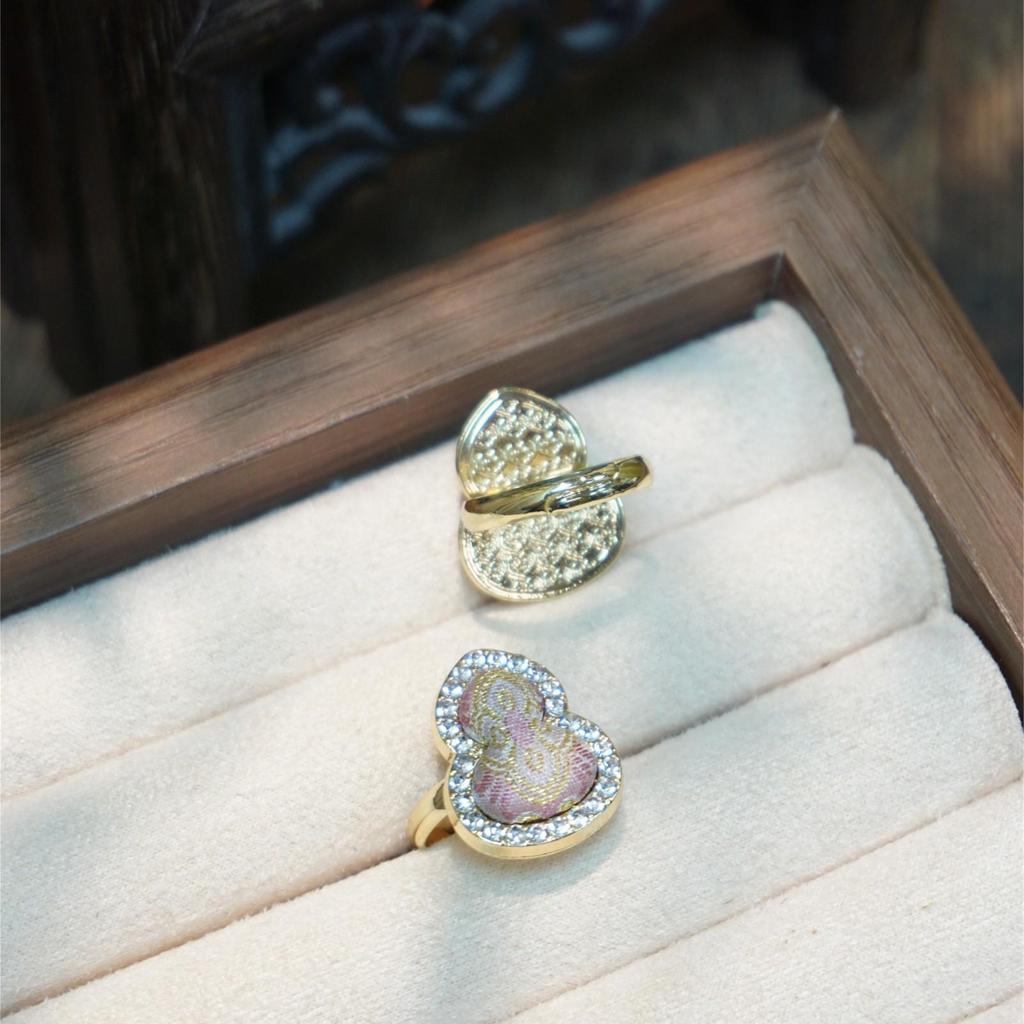 Zinc Alloy Fabric Ring: Jiukai Song Brocade Ding Sheng Pattern, Handmade