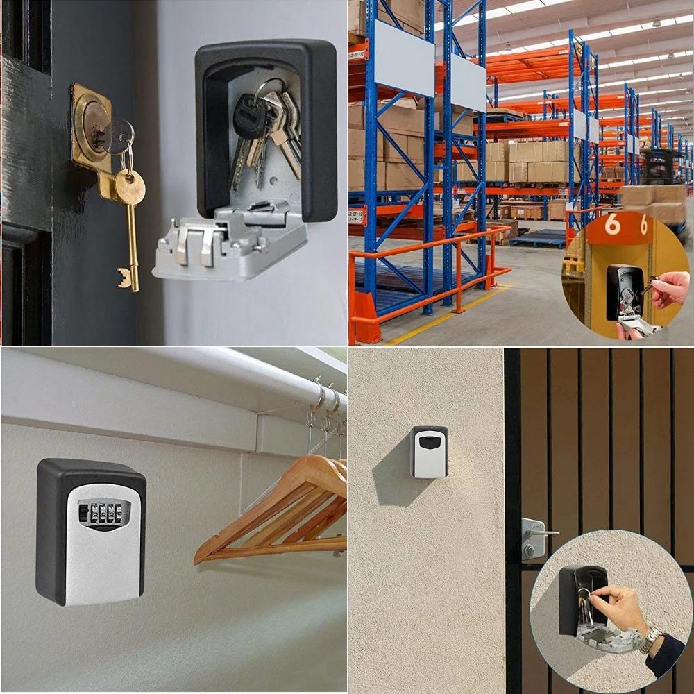 Wall Mounted Key Storage Organizer Boxes with 4 Digit Combination Lock Spare Keys Organizer Boxes Metal Secret Safe Box