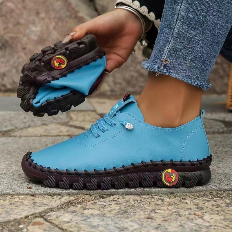 35-45 12 Colors Moccasin Single Shoes,Comfortable Flat Bottom Lace Up Mom Shoes,Soft Bottom Soft Surface Large Size Women's Shoes