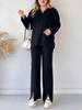Spring 2025 Women's Solid Color Zippered Knit Set: High Neck Ribbed Loungewear Two-Piece