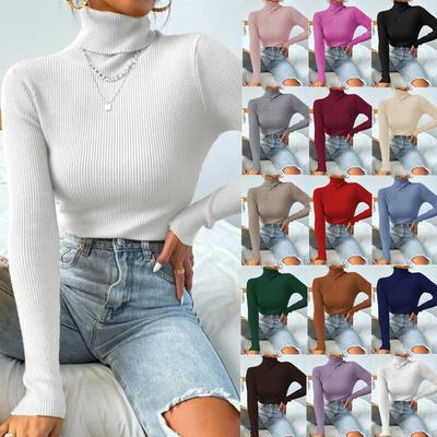 Women's Fashison Autumn Winter Basic Turtleneck Rib Knitted Sweaters Bottoming Warm Sweaters Long Sleeve Pullovers Solid Sweater Jumper Slim Tops