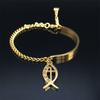 Stainless Steel Christian Fish Cross Jesus Bracelets for Women Gold Color Bangle Bracelets Jewelry braccialetti donna B1711S05