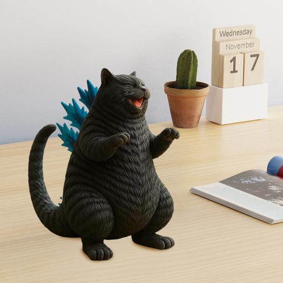 1/2Pcs Roaring Cat Figurine Dinosaur Kitten Resin Statue Cartoon Animal