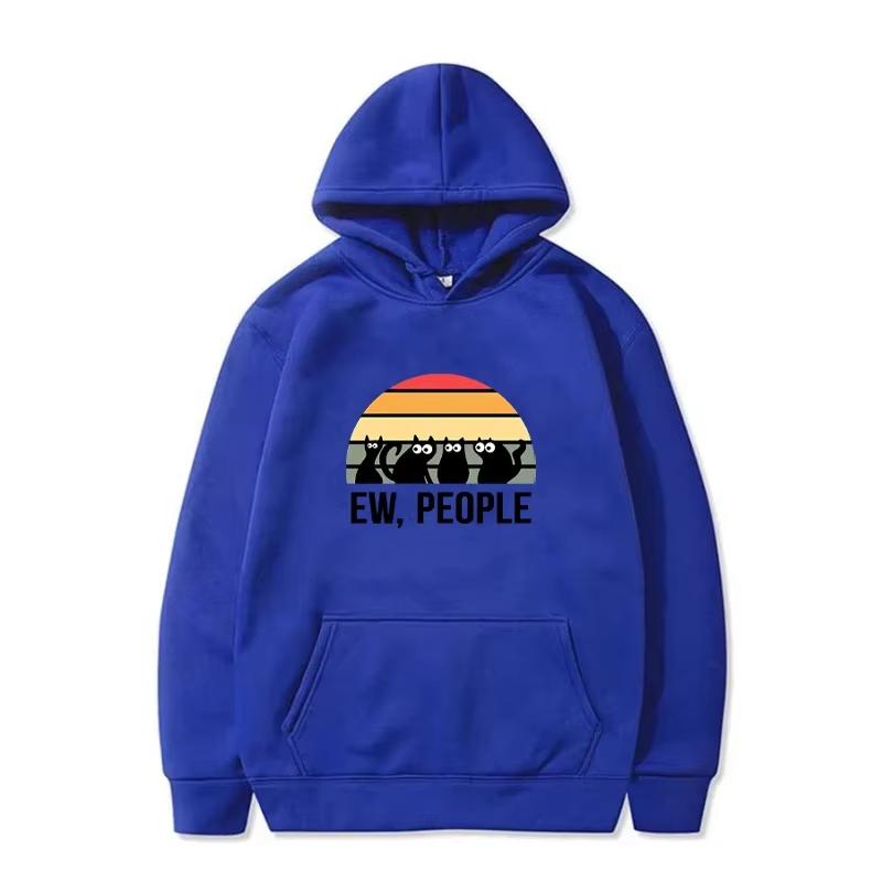 Fall and Winter Men and Women with the Same Hooded Sweater EW PEOPLE Printing Casual Fashion Trend Daily Wear Fleece Warm Tops
