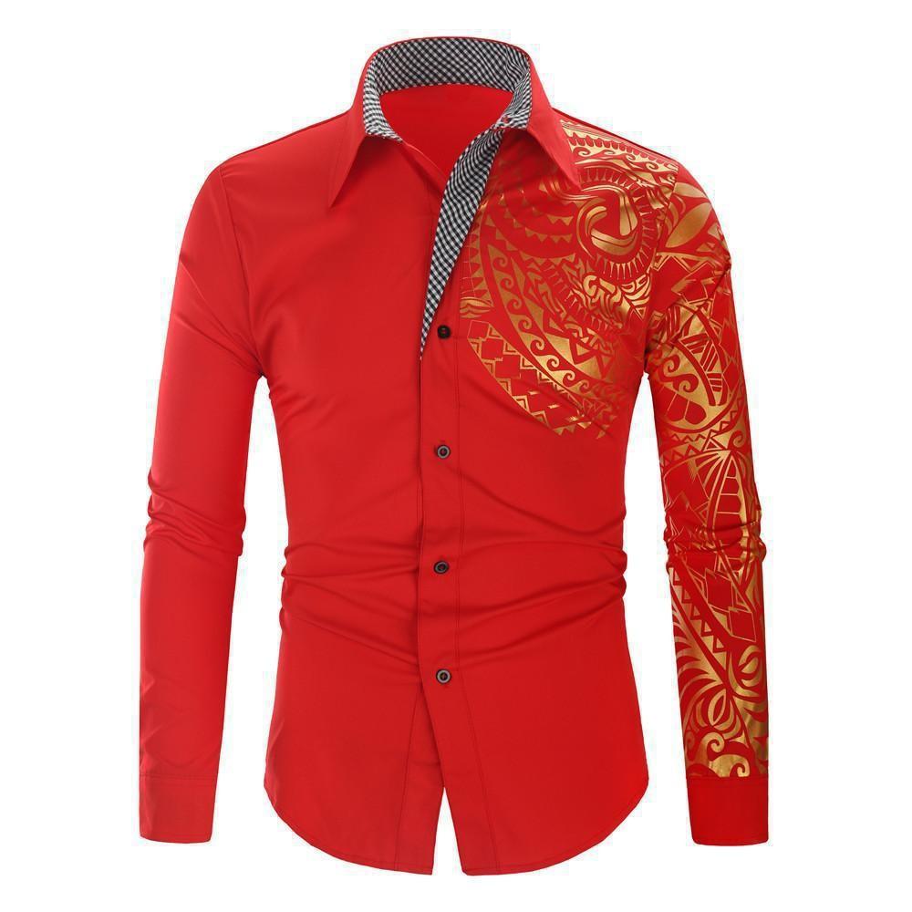 Men Long Sleeve Shirt With Metallic Print For Casual Wear And Spring Fashion
