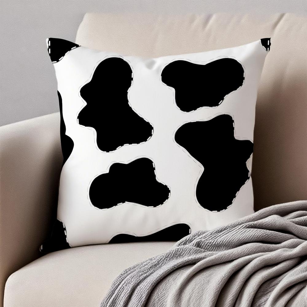 CCow Print Cushion Cover Pillowcase Antidustmite Invisible Zipper Short Plush Sofa Cushion