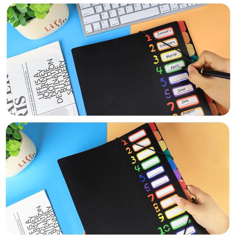 Multi-layer A4 Folder Storage Bag for Documents Color Folder 12 Labels Rainbow Inner Page Storage Book File Folder