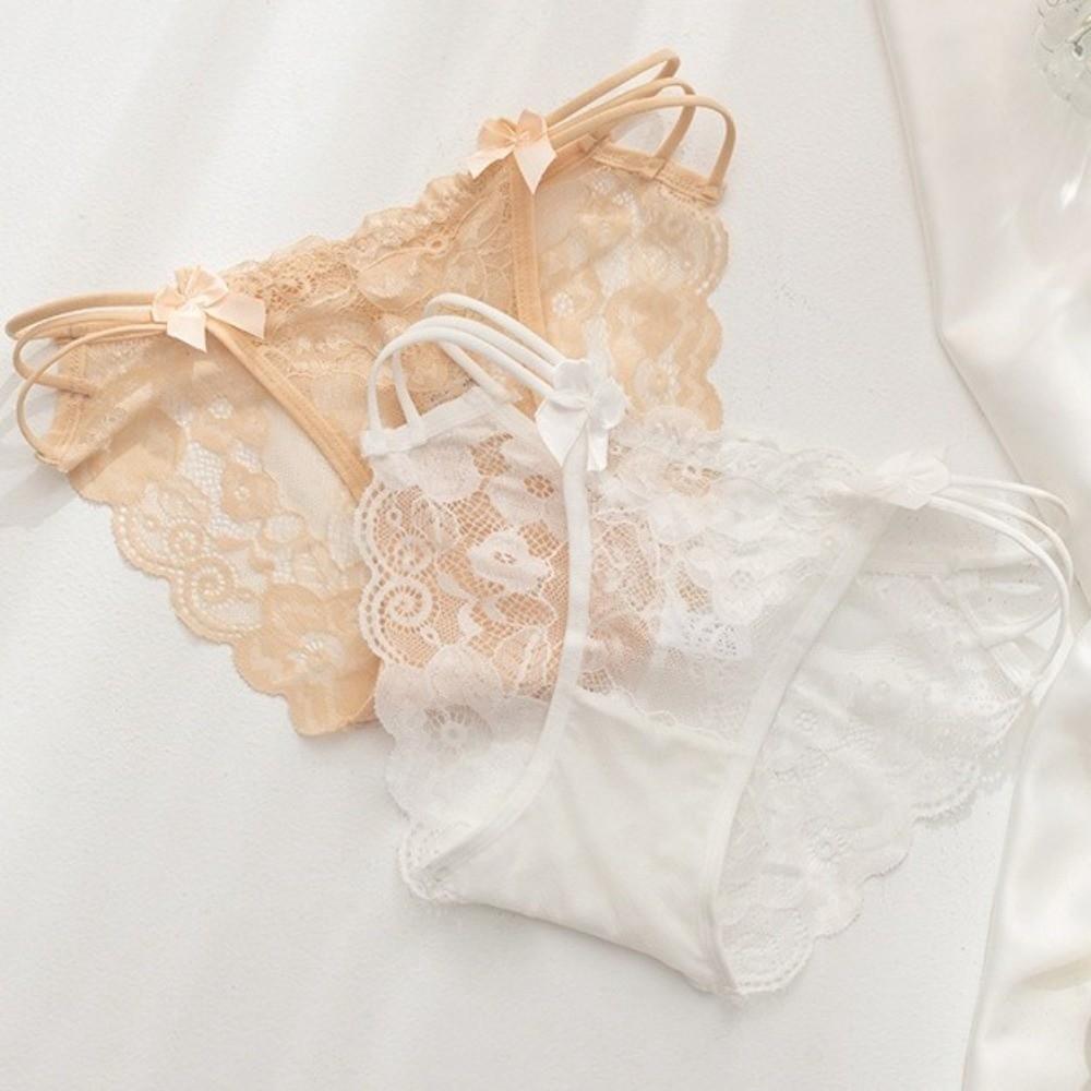 Bow Lace Flower Panties Seamless Women Underwear Thin Strap Lace Mesh Briefs  Lady