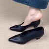 Retro Commuter Temperament High Heels Women's Summer 2025 One-pedal Simple Leather Shallow Mouth Grandma Shoes Black Single Shoes