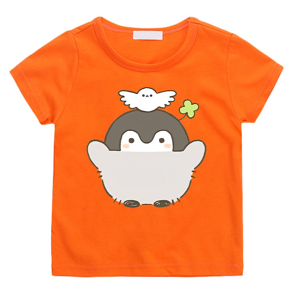 Cute Cartoon Print T-shirt Positive Energy Penguins Cotton Anime Print Tees Top Kawaii Children Tee-shirt Kids Clothes