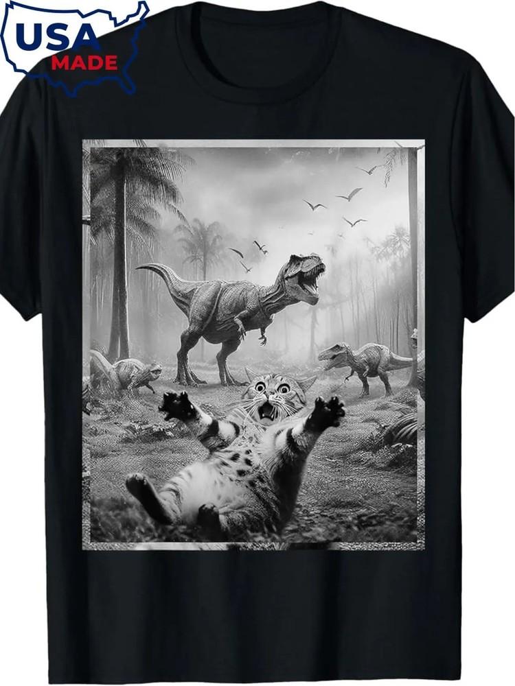 

Men s Funny Cat and T-Rex Dinosaur Graphic Tee - Soft Cotton, Short Sleeve, Round 4XL