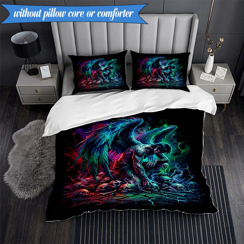 3PCS Ethereal pink Angelic skull Bedding Set,Including 1pc Duvet Cover And 2pcs Pillowcases Perfect for Bedroom, Dormitory, Fan Christmas gift
