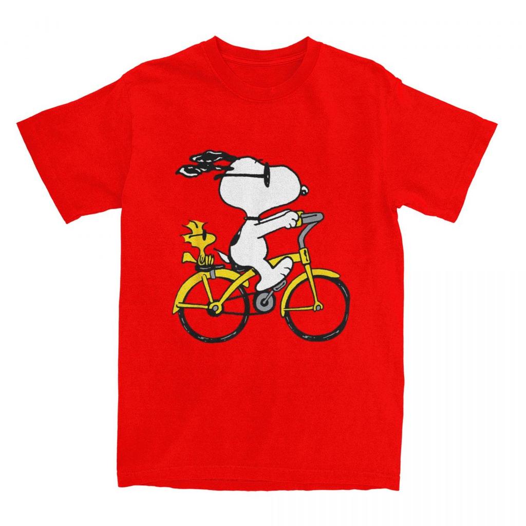 Miniso Peanuts Snoopy  Woodstock Riding Bike TShirt Men Women Leisure Cotton Tee Shirt O Neck T Shirts Gift Idea Clothing