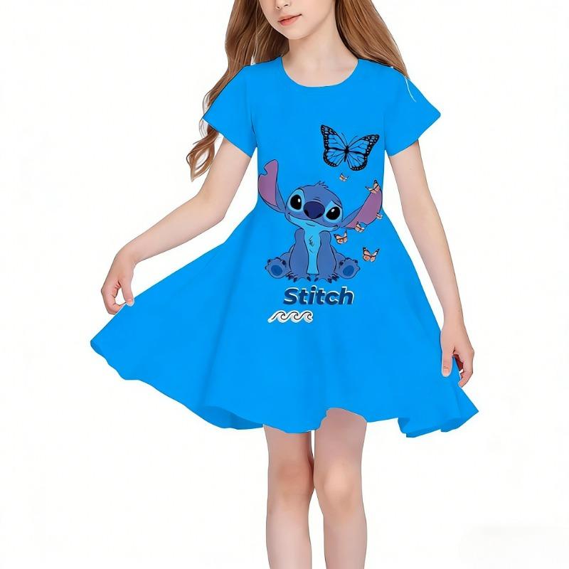 [Cartoon Unicorn Dress] Girls' Cartoon Unicorn Dress | 3D Short-Sleeved Summer Holiday Casual Personalized Stitching Top Clothing Skirt