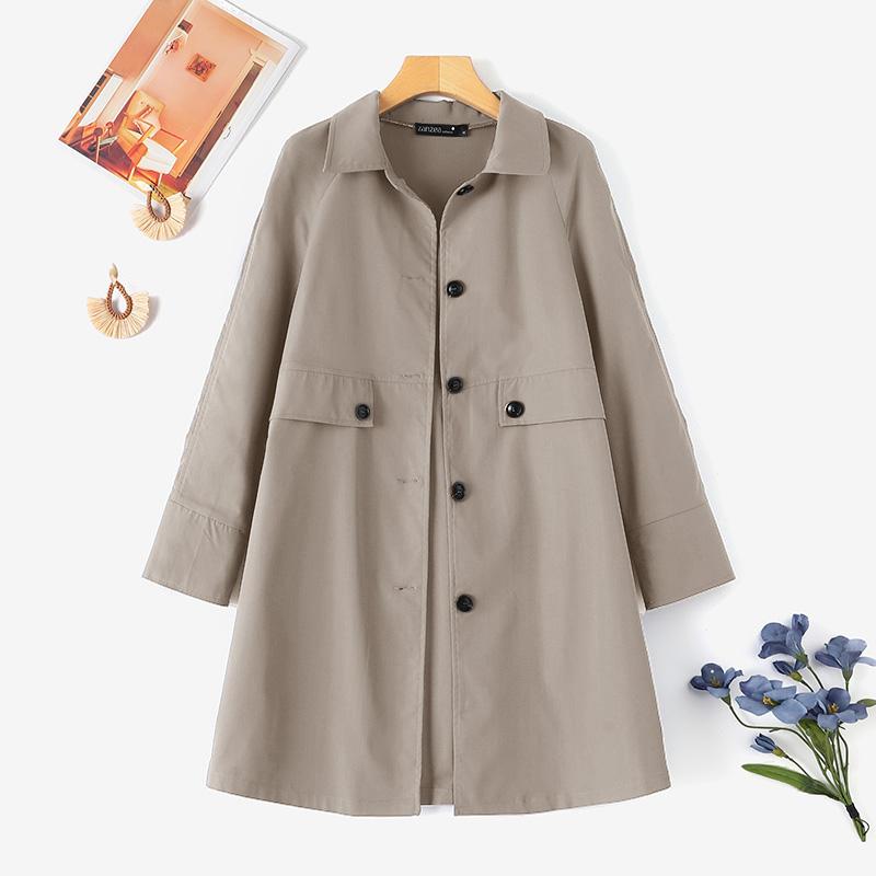 ZANZEA Dámské ležérní kabáty s dlouhým rukávem s ozdobným límcem s klopou do kapsy