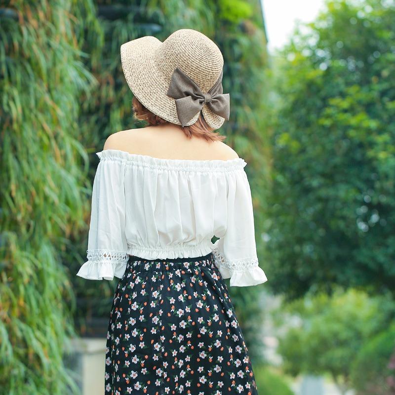 New women's sunshade, beach hat women, split-ended big bow fashion travel sunscreen big edge straw hat