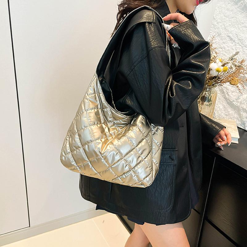 Pufferskulderveske for kvinner Dundynebomullspolstret totebag Boblehåndveske Lommebok Stor shopperbag