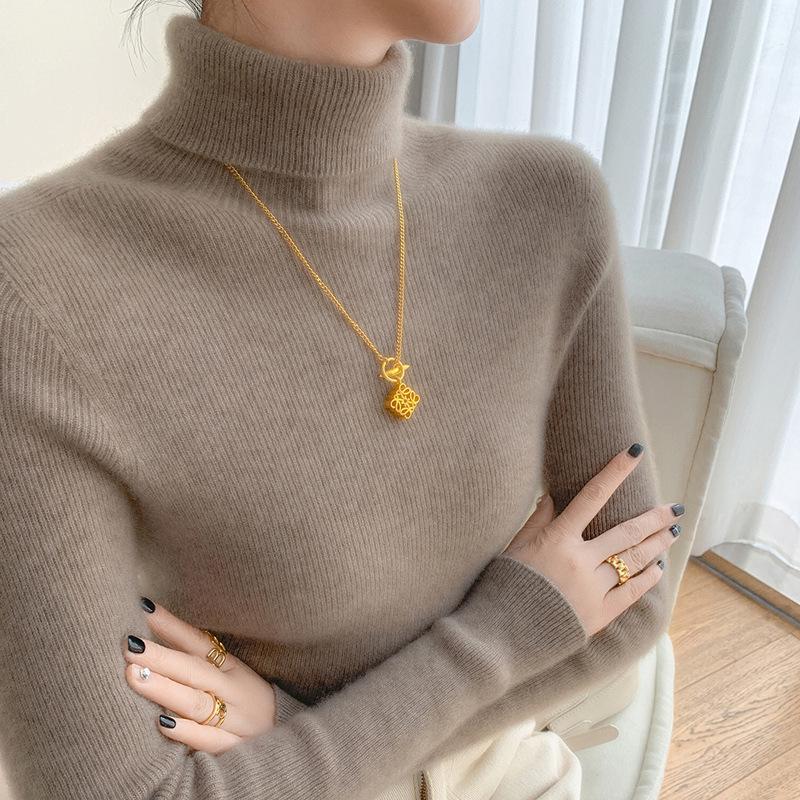 Damen nahtloser Kaschmir-Rollkragenpullover – Figurbetonter Strickpullover für Herbst/Winter