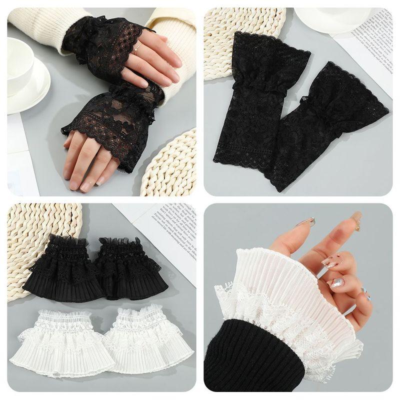 1Pair Sun Protection Arm Cover Sweater Decorative Scar Cover Lace Cuffs Fake Sleeve Detachable Sleeve Cuffs Ruffles Elbow Sleeve