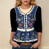 Damen Casual 3/4 Ärmel Oktoberfest Print Oberteil Rundhals Leichte Bluse für den Alltag und Saisonale Veranstaltungen