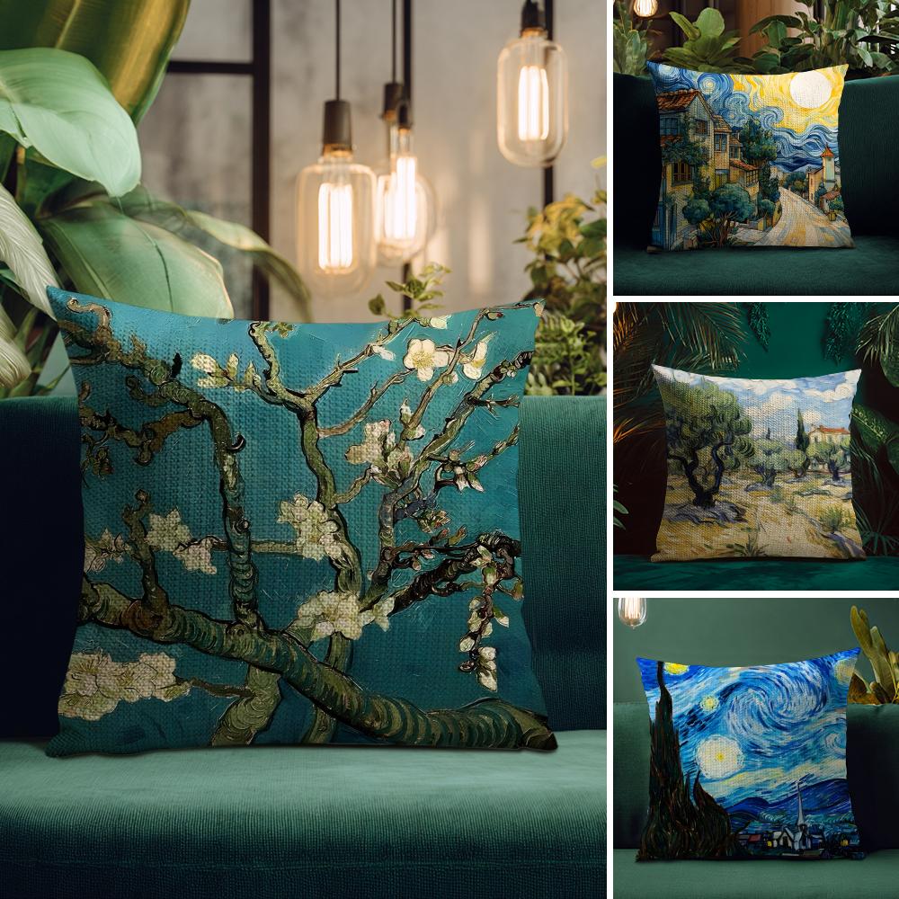 Van Gogh Oil Paintings Cushion Cover Natural Linen Pillow Case DoubleSided Print Decorative Sofa Pillowcase Home Decor Gift