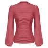 Women's Fashion Solid Color Long  Sleeves High Neck Pleated Slim Top