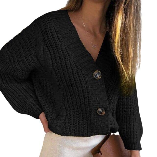 Cardigan Women Sweater Button V Neck Loose Autumn Winters Twist Button Cord Cardigan Sweaters Women Fashion