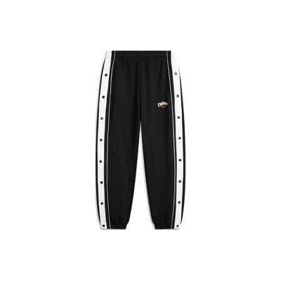 Li Ning Sports Lifestyle Series Logo Letter Print Side Button Drawstring Knit Joggers Men Joggers Black AKLU717-1
