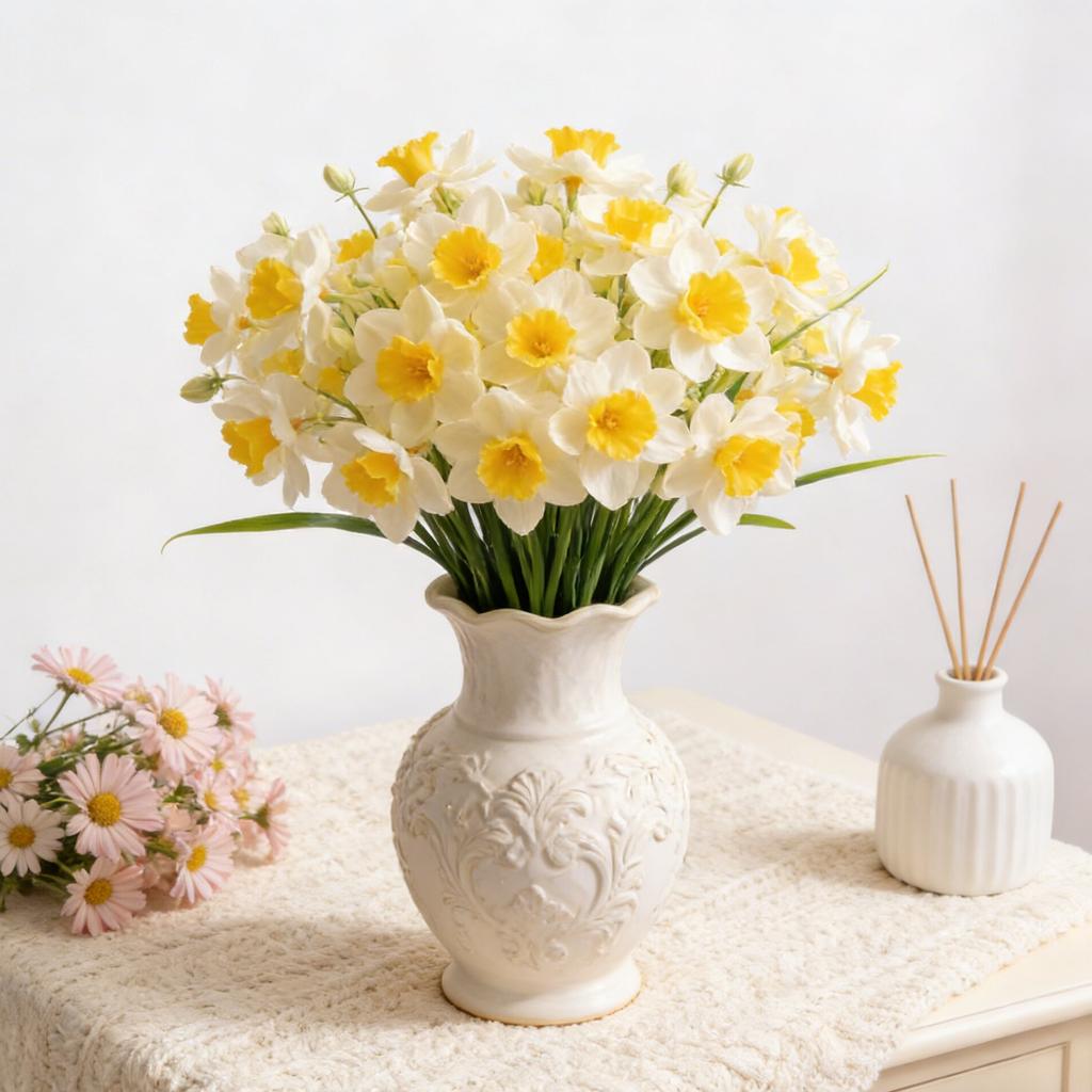 Artificial Flowers Narcissus Silk Bridal Bouquet Wedding Wreath Outdoor Garden Festival Home Room Vase Table Diy Gift Decoration