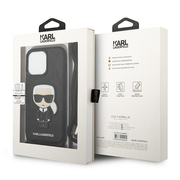 Karl Lagerfeld Klhcp13Lcmnipk Iphone 13 Pro / 13 6,1 Hardcase Czarny/Black Leather Monogram Patch And Cord Iconik