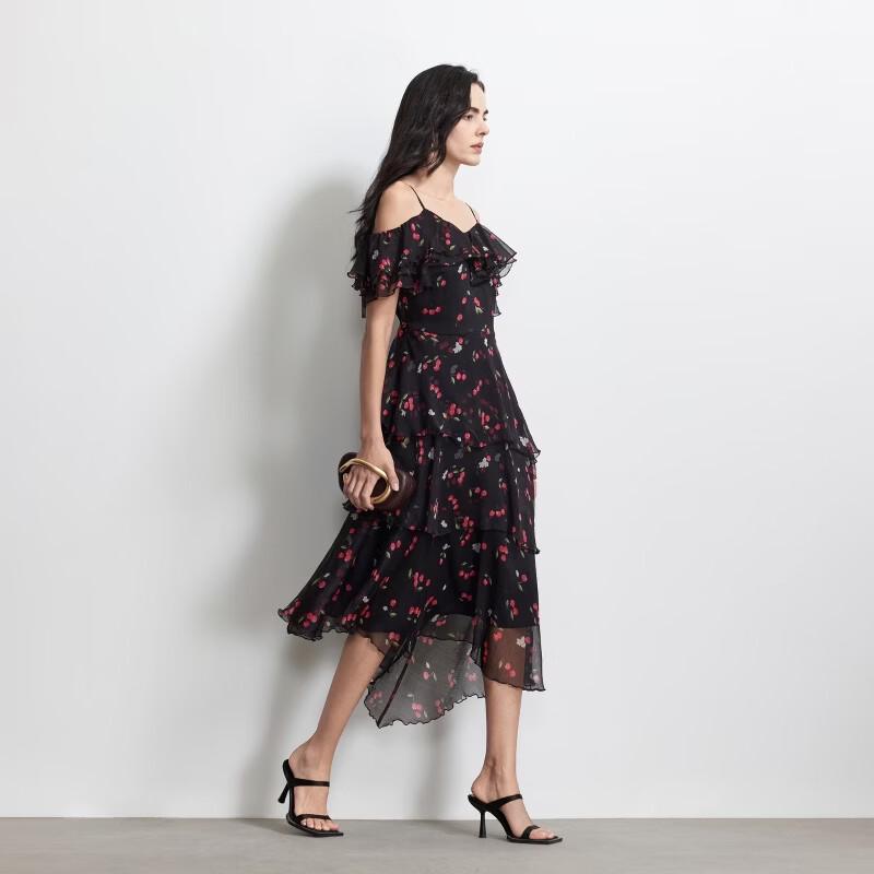 VEROMODA Cherry Print Tiered Midi Dress with Adjustable Straps