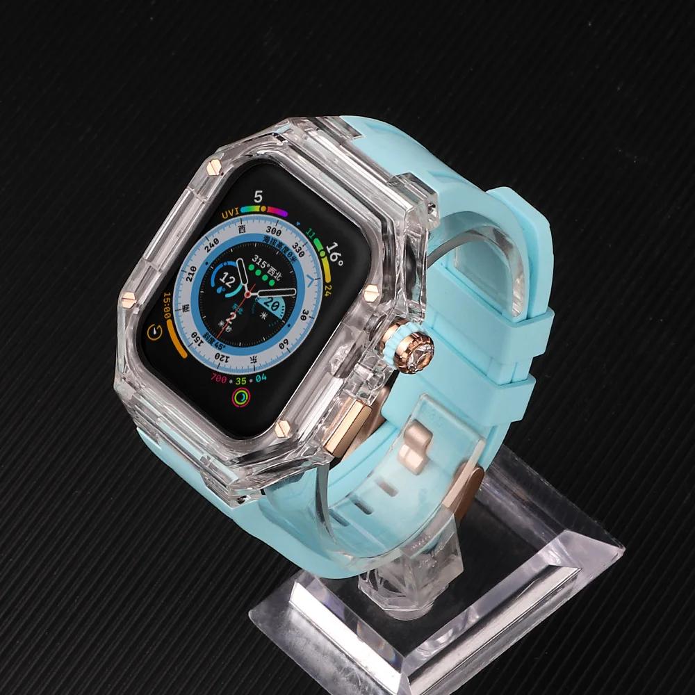 Silicone Strap+ Transparent Case for Apple Watch ultra2 49mm 44mm 45mm Sport Band Bezel for iwatch series 9 8 7 SE 6 5 4 Mod Kit