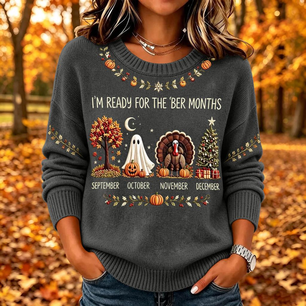 Women's Casual Long Sleeve Printed Crewneck Knit Top for Everyday Wear and Outings
