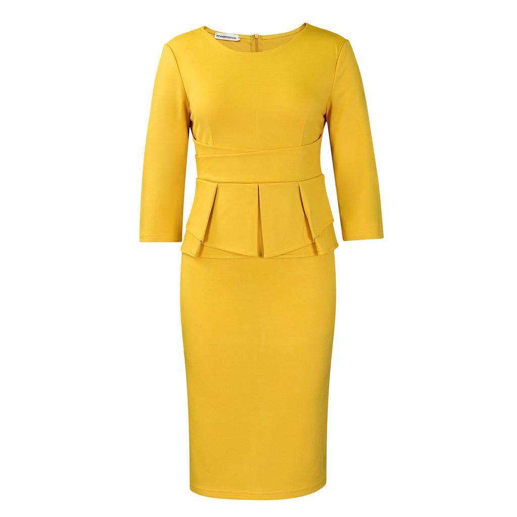 Women's Autumn New Fashion Temperament Elegant Solid Color Ruffled Edge Wrapped Buttock Dress