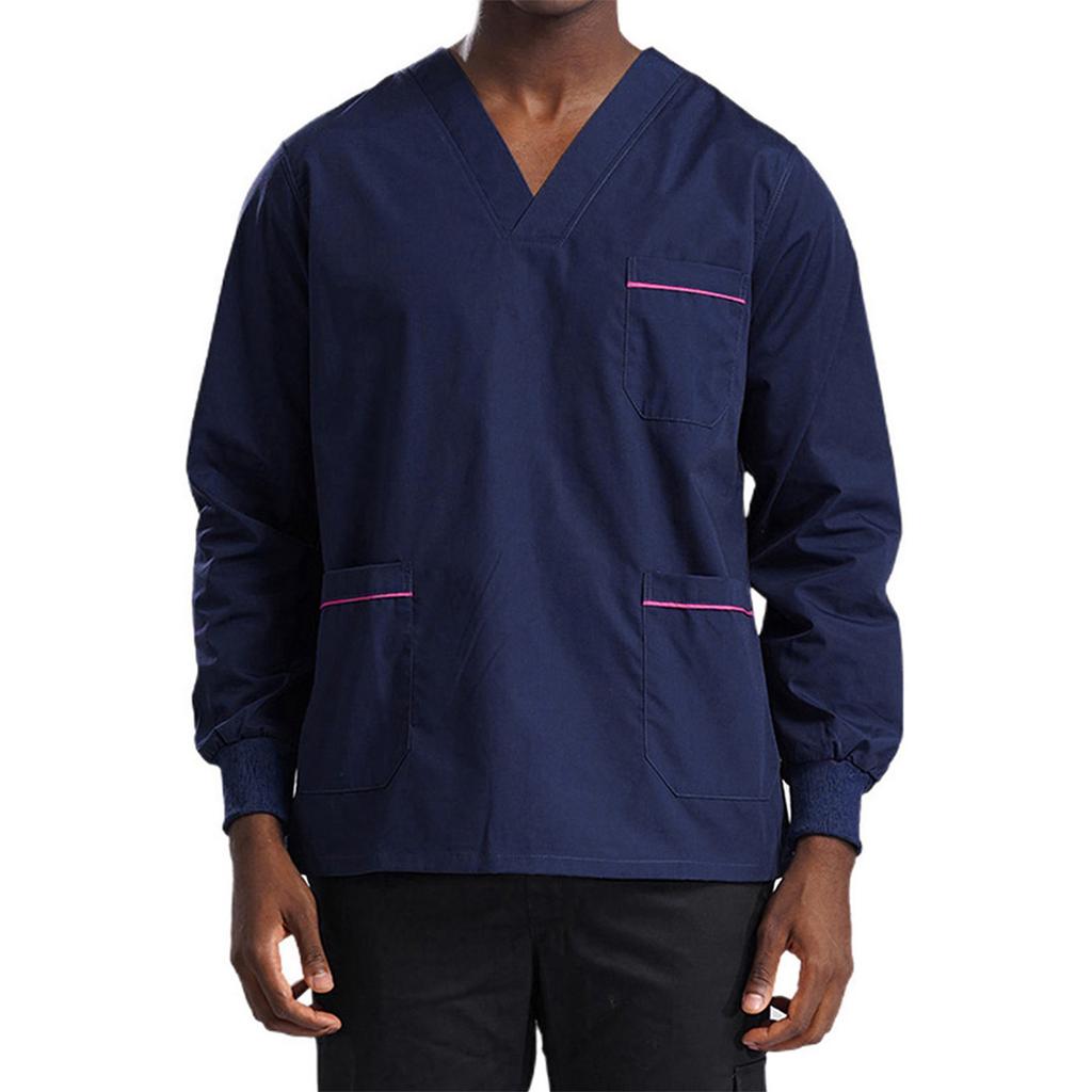 Top da lavoro multi-tasche a maniche lunghe da uomo per settore sanitario, uniforme medica, abbigliamento da lavoro