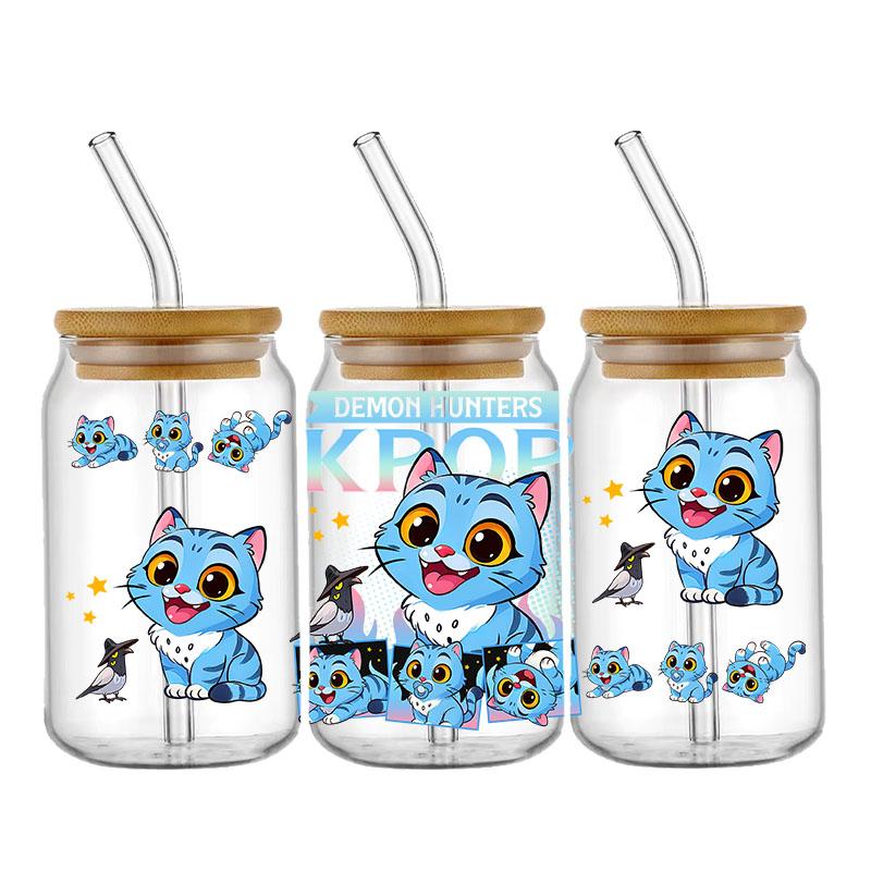 

Мисливці на демонів Команда K-pop бой-бенд Самоклеювальні водостійкі наклейки-трансфери UV DTF для скляної банки Libbey 16 унцій