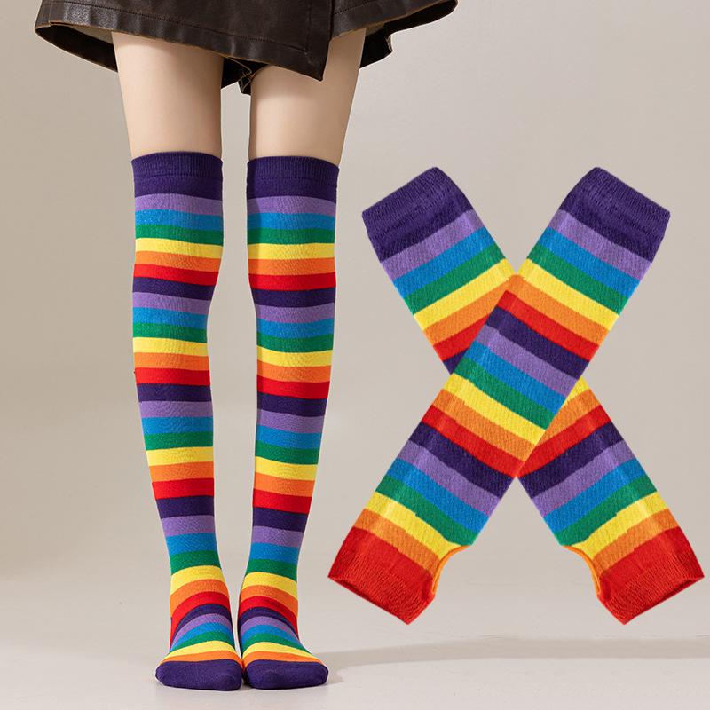 European and American Rainbow Striped Socks Children's Party Performance Halloween Cosplay Long Leg Over Knee Socks