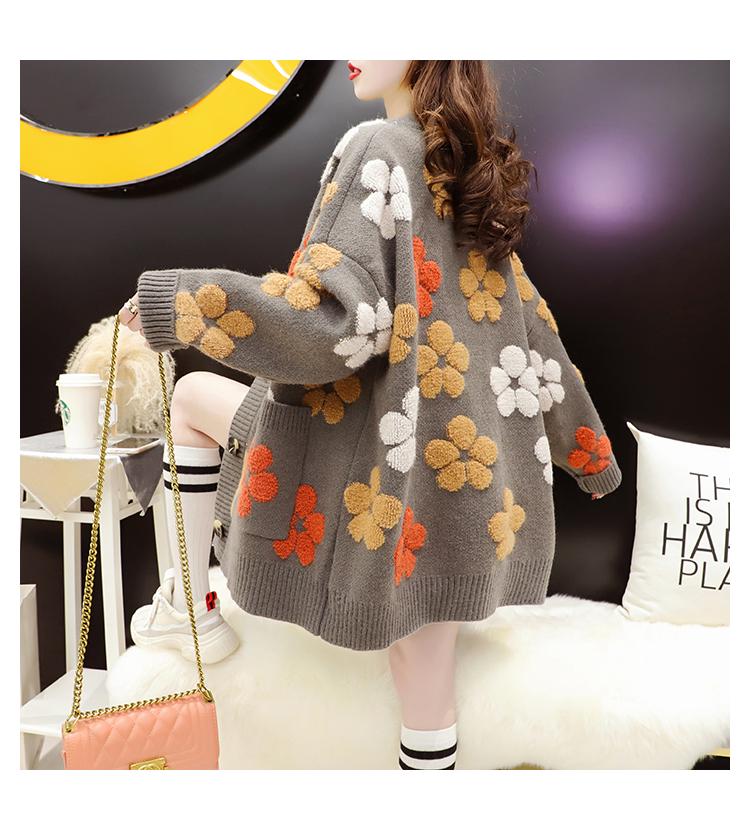 Women's Floral Knit Cardigan - Hong Kong Style, Loose Fit, Autumn/Winter 2025