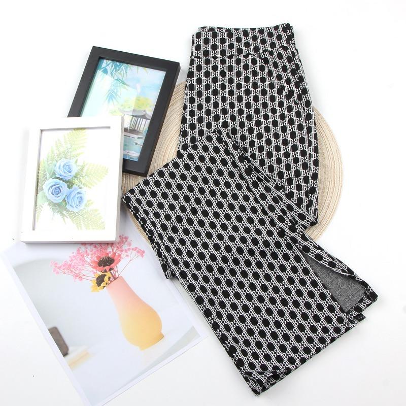 Black Micro-pull Pants Large Size Women's Pants Spring and Autumn Senior Sense Thin Plaid Pants Flared Pants Women's High Waist Pull Pants Small